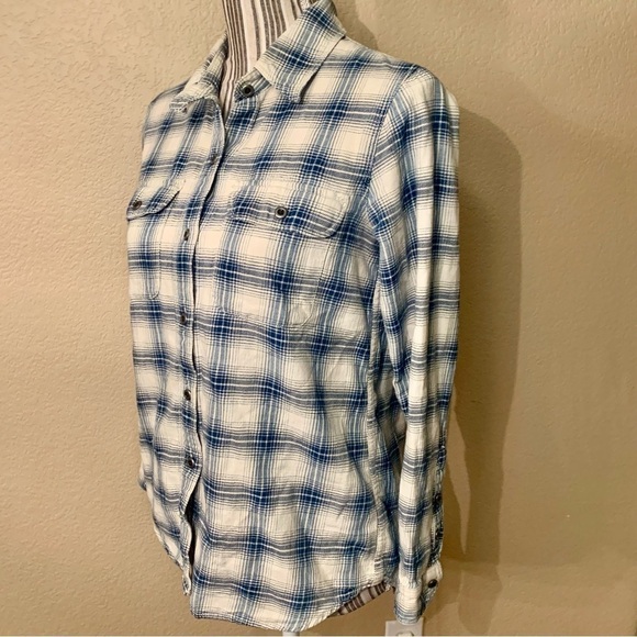 Madewell Shirt XS 100% Cotton Long-Sleeve Button-Up White Blue Plaid Comfy - Picture 5 of 16